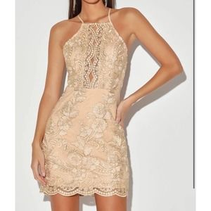 Lulu's Never Miss A Chance Beige Cutout Mini Dress